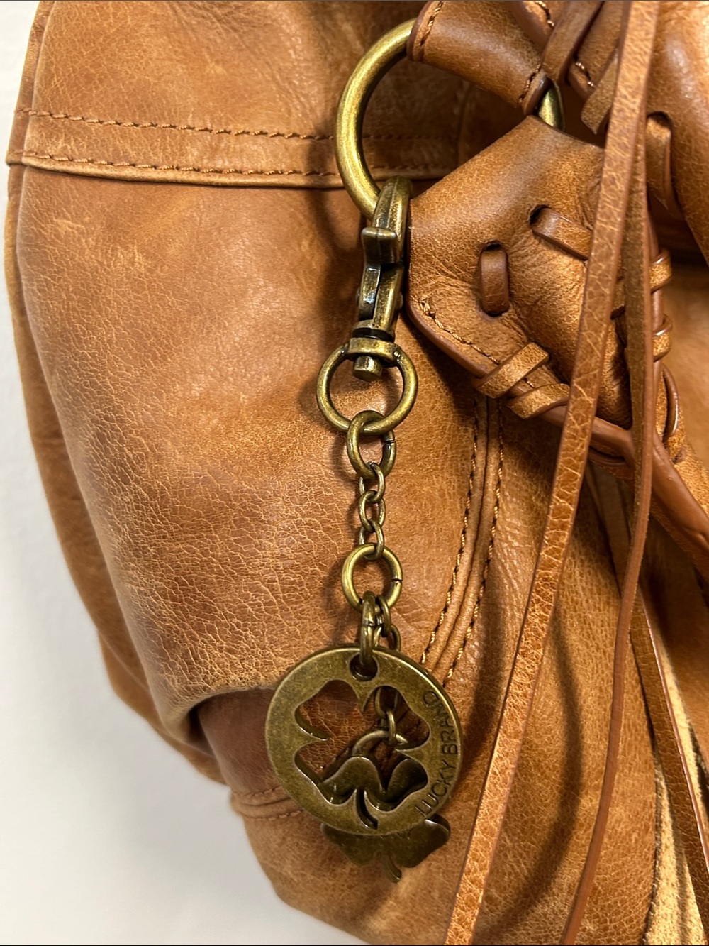 Lucky Brand Y2K Distressed 100% Soft Leather Hobo Fringe Top Handles Crossbody - Picture 13 of 16